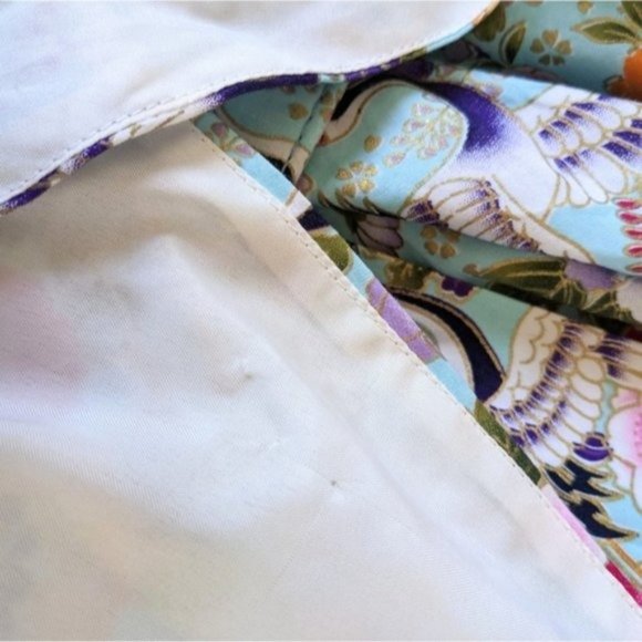 Unique Vintage Tarrytown Halter Swing Dress L Mint Blue Crane Print Metallic - Picture 7 of 8